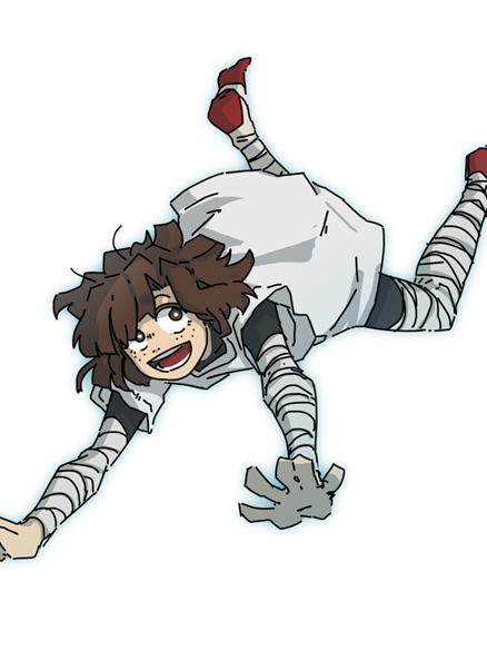 Official art of Katya floating in the air with a smile.